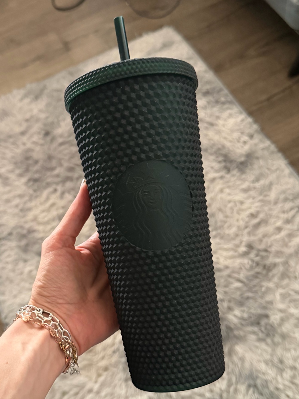 BNWT Dark Green/Black Textured Tumbler with Straw